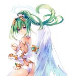 1girl angel_wings ass butt_crack elbow_gloves four_goddesses_online:_cyber_dimension_neptune gloves green_hair green_heart hair_ornament halo leotard looking_at_viewer looking_back neptune_(series) ponytail power_symbol simple_background solo tsunako vert violet_eyes white_background wings 