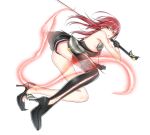  &gt;:o 1girl :o armpits ass asymmetrical_clothes asymmetrical_gloves aura black_gloves black_legwear black_shoes blazing_heart_(elsword) boots breastplate breasts closed_mouth elesis_(elsword) elsword fulsml_body gloves high_heels holding holding_sword holding_weapon long_hair looking_at_viewer looking_back moyashi_(rina) red_eyes redhead shoes short_shorts shorts single_thighhigh small_breasts solo sword thigh-highs thigh_boots weapon 