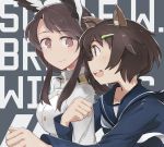  2girls animal_ears brave_witches brown_hair head_wings long_hair looking_at_another military military_uniform multiple_girls profile shiraba_(sonomama_futene) smile uniform world_witches_series 