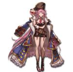  1girl belt blue_eyes boots coat cup dress frills granblue_fantasy hat holding long_hair looking_at_viewer minaba_hideo necktie one_eye_closed pink_hair short_dress simple_background smile solo very_long_hair white_background wrist_cuffs 