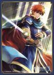  artist_request blue_eyes cape copyright_name eliwood_(fire_emblem) fire_emblem fire_emblem:_rekka_no_ken fire_emblem_cipher holding holding_sword holding_weapon looking_at_viewer redhead short_hair smile solo spaulders sword weapon 