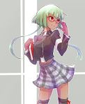  1girl book commentary commentary_request emerald_sustrai glasses green_hair iesupa red_eyes rwby school_uniform translation_request 