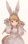 1girl :3 animal_ears blonde_hair blush_stickers brown_eyes claws closed_mouth cosplay final_fantasy final_fantasy_xiv head_tilt junwool lalafell long_hair looking_at_viewer paws pointy_ears rabbit_ears simple_background sketch solo tiara wings 