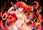  1girl absurdres ahoge alastor_(shakugan_no_shana) bandages fire hair_between_eyes highres jewelry long_hair looking_at_viewer necklace open_mouth red_eyes redhead shakugan_no_shana shana shinonome_mozuku sword weapon 