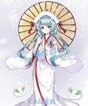  blush green_hair green_yes hatsune_miku hoodie kimono long_hair parasol smile twintails vocaloid 