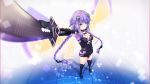  1girl bangs blue_eyes braid breasts cleavage cleavage_cutout gloves hair_ornament highres leotard long_hair looking_at_viewer naive! neptune_(choujigen_game_neptune) neptune_(series) purple_hair purple_heart solo sword twin_braids very_long_hair weapon 