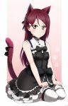  alternate_costume animal_ears bare_arms bare_shoulders black_bow black_bowtie blush bow bowtie cat_ears cat_tail commentary_request eyebrows gothic_lolita hair_bow hair_ornament hairclip highres kemonomimi_mode lolita_fashion long_hair looking_at_viewer love_live! love_live!_sunshine!! redhead sakurauchi_riko seiza shiimai sitting tail yellow_eyes 