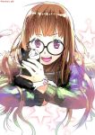  1girl cat glasses jacket long_hair morgana_(persona_5) open_mouth orange_hair persona persona_5 sakura_futaba yu@genkoochu(5tsukino) 