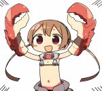  1girl bare_shoulders brown_hair character_request crab_claw crab_girl kanikama lowres navel open_mouth original red_eyes simple_background solo stomach upper_body white_background 