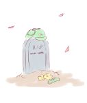 cucumber grave hat highres kawashiro_nitori no_humans sketch tombstone white_background yoruny 