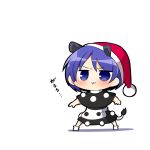  &gt;:3 1girl :3 black_dress blue_eyes blue_hair blush capelet chibi commentary doremy_sweet dress hat nightcap santa_hat tapir_ears tapir_tail touhou translated twumi 