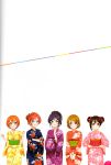  absurdres artist_request black_hair blush brown_hair crossed_arms double_bun floral_print green_eyes hair_ornament hairclip hand_on_own_chin hands_on_hips highres hoshizora_rin japanese_clothes koizumi_hanayo looking_at_viewer love_live! love_live!_school_idol_festival love_live!_school_idol_project multiple_girls nishikino_maki obi orange_hair purple_hair red_eyes redhead sash scan simple_background smile toujou_nozomi violet_eyes white_background yazawa_nico 