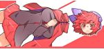  1girl black_shirt blush bow breasts cape closed_mouth cowboy_shot disembodied_head hair_bow headless high_collar long_sleeves looking_at_viewer medium_breasts nukekubi ototobe purple_bow red_eyes red_skirt redhead sekibanki shirt short_hair skirt solo touhou 