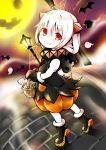  1girl alternate_costume bat candy carrying enemy_aircraft_(kantai_collection) ghost halloween highres horns i&#039;m_egoist_nez kantai_collection lamp lollipop long_hair looking_at_viewer mittens northern_ocean_hime picnic_basket red_eyes shinkaisei-kan silk smile spider_web white_hair white_skin 