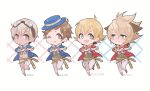  &gt;:d 4boys :d ;) adapted_costume alternate_costume blonde_hair blue_eyes blush boater_hat brown_eyes brown_hair chibi dark_skin dark_skinned_male embarrassed erun_(granblue_fantasy) feather_(granblue_fantasy) flipped_hair full_body gloves goggles goggles_on_head gran_(granblue_fantasy) granblue_fantasy grin gucha_(netsu) hair_between_eyes heart heart_hands idol joel_(granblue_fantasy) kimi_to_boku_no_mirai leg_up looking_away male_focus multiple_boys navel one_eye_closed open_mouth pants platinum_blonde shirtless shorts smile stan_(grandblue_fantasy) star sweatdrop tan wavy_mouth white_gloves white_pants 