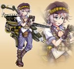  1girl alternate_costume alternate_hairstyle aoba_(kantai_collection) blue_eyes boots camera hat holding kantai_collection long_hair looking_at_viewer machinery silver_hair solo steampunk sweater_vest tk8d32 turret zoom_layer 