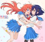  2girls anklet barefoot blue_eyes blue_hair flip_flappers jewelry kokomine_cocona korean multiple_girls open_mouth papika_(flip_flappers) pink_hair red_eyes rod_(rod4817) school_uniform short_hair 