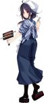  1girl apron blue_skirt fish kantai_collection official_art purple_hair red_eyes skirt taigei_(kantai_collection) 