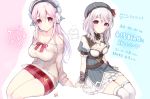  2girls blush breasts character_request cleavage headphones large_breasts long_hair looking_at_viewer minoa_(lastswallow) multiple_girls nitroplus pink_eyes pink_hair smile super_sonico thigh-highs 