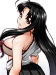  1girl back black_hair breasts grey_eyes highres kantai_collection long_hair pleated_skirt r44 shouhou_(kantai_collection) sideboob simple_background skirt solo white_background 
