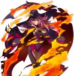  1girl black_sclera blazblue blazblue:_central_fiction breasts fire hat konoe_a_mercury large_breasts leggings pink_hair solo tight_top witch_hat yellow_eyes 