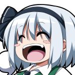  :d ^_^ black_ribbon blush_stickers chibi closed_eyes hair_ribbon hairband konpaku_youmu konpaku_youmu_(ghost) lowres nori_tamago open_mouth portrait ribbon short_hair silver_hair smile teeth tongue touhou 