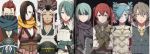  3boys 5girls absurdres armor asama_(fire_emblem_if) belka_(fire_emblem_if) blue_hair breasts brown_hair cleavage closed_eyes fire_emblem fire_emblem_if gloves hair_over_one_eye headband highres japanese_clothes kagerou_(fire_emblem_if) kozaki_yuusuke lazward_(fire_emblem_if) looking_at_viewer luna_(fire_emblem_if) mask multicolored_hair multiple_boys multiple_girls ninja pieri_(fire_emblem_if) purple_hair red_eyes saizou_(fire_emblem_if) scan scar scarf serious setsuna_(fire_emblem_if) simple_background twintails 