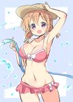  1girl bikini bikini_skirt breasts gochuumon_wa_usagi_desu_ka? hat hose hoto_cocoa kurou_(quadruple_zero) looking_at_viewer low_twintails medium_breasts open_mouth orange_hair pink_bikini short_hair short_twintails standing sun_hat swimsuit twintails violet_eyes water 