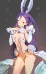  1girl ass breasts detached_collar detached_sleeves highres long_hair looking_at_viewer mahou_shoujo_(raita) navel nitta_yui purple_hair revealing_clothes side_ponytail smile solo tim_loechner very_long_hair violet_eyes 