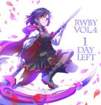  1girl boots commentary crescent_rose english iesupa petals red_cape ruby_rose rwby 