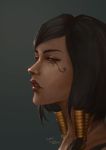  1girl artist_name black_hair character_name dark_skin dated eye_of_horus facial_tattoo hair_tubes highres lips lipstick looking_afar makeup nose overwatch parted_lips pharah_(overwatch) portrait profile red_lipstick solo tarnmeta tattoo 