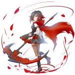  1girl boots crescent_rose highres iesupa petals red_cape ruby_rose rwby 