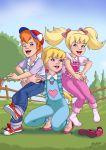  blonde_hair blue_eyes danny_williams hug laughing megan_williams molly_williams my_little_pony ponytail redhead smile tickle twintails violet_eyes 