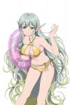  1girl carrying green_eyes innertube long_hair multicolored_hair muzet_(tales) o-ring_bikini official_art pointy_ears simple_background smile solo tales_of_(series) tales_of_xillia white_background yellow_eyes 