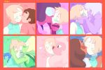  1boy 6+girls afro amethyst_(steven_universe) animal blush cheek_kiss column_lineup connie_maheswaran forehead_jewel forehead_kiss garnet_(steven_universe) green_skin kiss lapis_lazuli_(steven_universe) lion lion_(steven_universe) multiple_girls nyong-choi pearl_(steven_universe) pink_hair purple_skin steven_quartz_universe steven_universe sunglasses sweatdrop yuri 