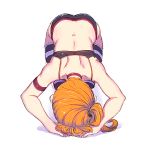  1girl all_fours ass back bowing choker long_hair orange_hair original othel_(hatimorris) short_shorts shorts solo striped striped_legwear thigh-highs 