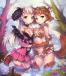  1boy 2girls :3 animal_ears bandeau bare_tree breasts character_request collar collarbone copyright_request demon_girl demon_horns demon_tail dress flower fox_ears fox_tail fur green_eyes holding_hands horn_ribbon horns hydrangea leaf long_hair looking_at_another looking_at_viewer medium_breasts miniboy multiple_girls outdoors partially_submerged pond purple_dress purple_ribbon red_ribbon ribbon rodway short_hair sleeveless sleeveless_dress standing strapless strapless_dress tail tail_ribbon tree violet_eyes water white_hair 