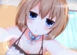  1girl bare_shoulders blanc blue_eyes brown_hair bubble close-up haru_blanc0316 looking_at_viewer neptune_(series) open_mouth short_hair solo 