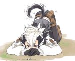  1boy all_fours animal_ears ant black_gloves blush dirt fire_emblem fire_emblem_if flannel_(fire_emblem_if) frills gloves hallco looking_down messy_hair multicolored_hair puffy_sleeves red_eyes ruffled_sleeves sugar_cube tail top-down_bottom-up two-tone_hair wolf_boy 