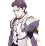  1boy armor fate/grand_order fate_(series) grey_eyes lancelot_(fate/grand_order) looking_at_viewer male_focus pako pauldrons purple_hair serious solo upper_body white_armor 