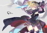  119 1girl blonde_hair dagger djeeta_(granblue_fantasy) gauntlets granblue_fantasy hairband highres one_eye_closed thigh-highs violet_eyes weapon 