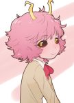  1girl ashido_mina black_sclera boku_no_hero_academia catmouth horns pink_hair pink_skin short_hair smile solo yellow_eyes 