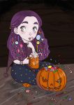  1girl candy halloween highres kelheor lollipop long_hair original pumpkin purple_hair solo star violet_eyes 