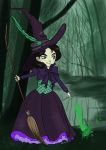  1girl black_hair dress hat highres kelheor long_dress long_hair magic solo witch witch_hat 
