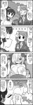  4koma ^_^ ^o^ alternate_costume alternate_hairstyle aquila_(kantai_collection) blush breasts closed_eyes comic embarrassed flower fox_mask hair_flower hair_ornament hair_over_one_eye hairclip hamakaze_(kantai_collection) hat highres ikoma_nao isokaze_(kantai_collection) japanese_clothes kantai_collection kappougi kimono large_breasts long_hair mask mask_on_head military_hat monochrome open_mouth ponytail short_hair sidelocks speech_bubble translation_request yukata 