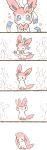  5koma animal_ears blue_eyes bow closed_eyes comic ears_down highres long_image no_humans open_mouth pokemon pokemon_(creature) ribbon smile solo_focus surprised sylveon tail tall_image wolfwithribbon 