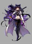  1girl 2016 belt black_hair blake_belladonna boots bow breasts ein_lee expressionless grey_background hair_bow halter_top halterneck holding holding_sword holding_weapon long_coat long_hair midriff navel official_art roosterteeth rwby solo standing sword textless thigh-highs thigh_boots weapon white_coat yellow_eyes 