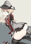  1girl ass blonde_hair green_eyes kantai_collection kneeling microskirt military military_uniform panties prinz_eugen_(kantai_collection) skirt souji torn_clothes torn_skirt twintails underwear uniform 