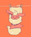  =_= anus blush clothes_pin clothesline flareon full_body hanging happy looking_at_viewer lovewolf5122 no_humans orange_(color) orange_background pokemon pokemon_(creature) simple_background solo spread_legs 