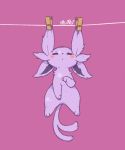  blush clothes_pin clothesline espeon eyelashes forked_tail full_body hanging looking_at_viewer lovewolf5122 no_humans pokemon pokemon_(creature) purple purple_background simple_background solo tail 